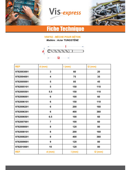 Broca para concreto 3X60 - Parafuso Express