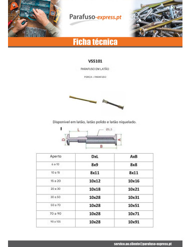 Parafuso rebitar M4 Bronze para aperto 50 con 70 - Parafuso Express