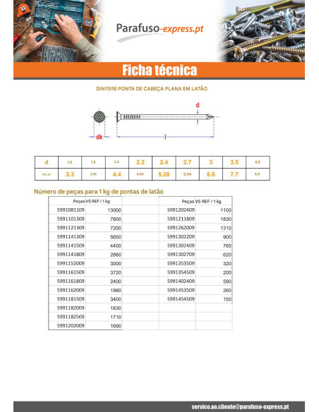 Kg de prego Bronze cabeça plana 2,0X25 - Parafuso Express