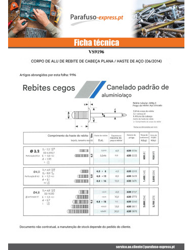 Rebite Ranhura Alumínio Pino de aço 4X12 cabeça plana