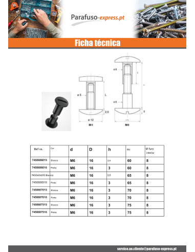Parafuso de rebite M4X20 diâmetro Tubo 5 náilon preto 2 peças macho fêmea
