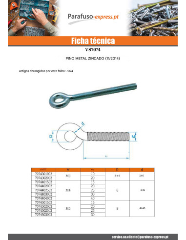 Pitão metais M5X30 diâmetro olho 8 Aço zinco branco