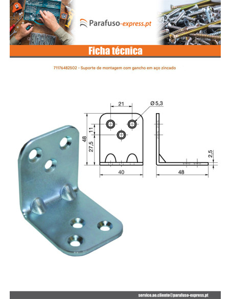 Cantoneira de fixação reforçada estampada 480x480x25 Aço zinco branco