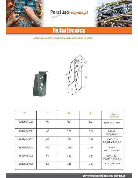 Suporte de montagem FEIXE B LÁBIO comprido sendzimir 46X146
