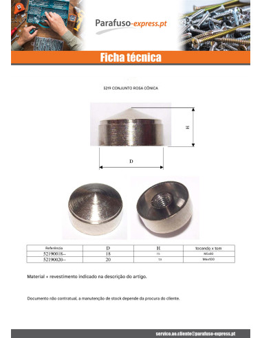 Tampa de proteção cónico Bronze 20 rosca escondida M6