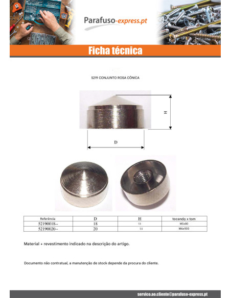 Tampa de proteção cónico Bronze 20 rosca escondida M6