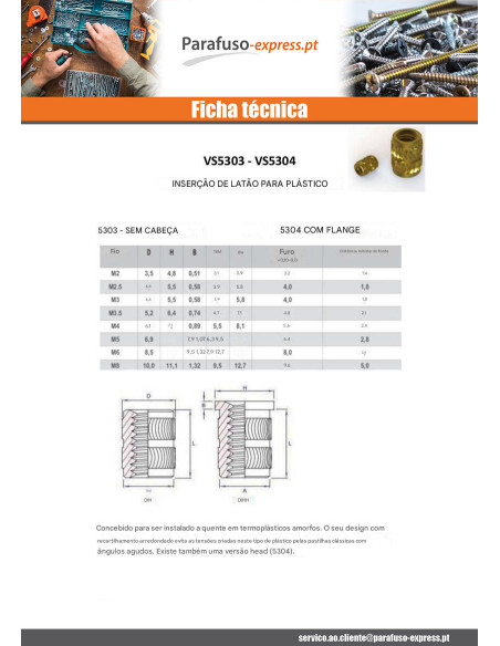 Inserto sem cabeça CONSERTO DE CALOR Bronze M6X9,5