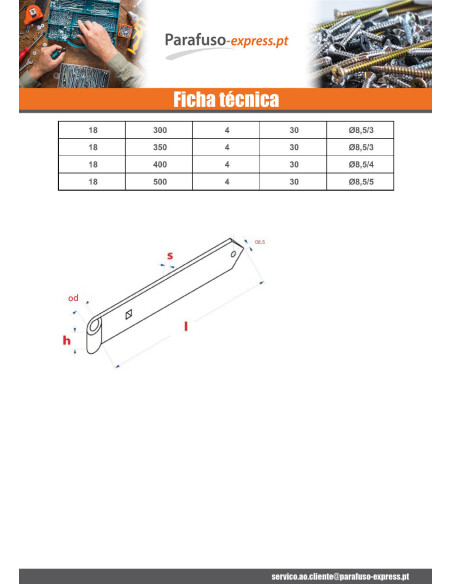Dobradiça tipo fita pontiaguda para portadas de batente 16X700 Aço zinco preto