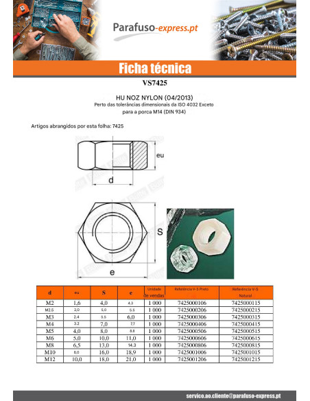 Porca natural nylon hexagonal HU M6 - Parafuso Express
