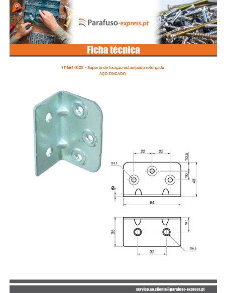 Cantoneira de fixação reforçada estampada 640X400X20 Aço zinco branco