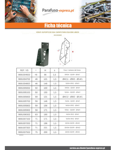 Suporte de montagem FEIXE sem LÁBIO sendzimir 71X196
