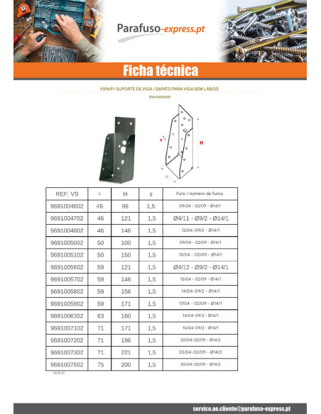 Suporte de montagem FEIXE sem LÁBIO sendzimir 71X196