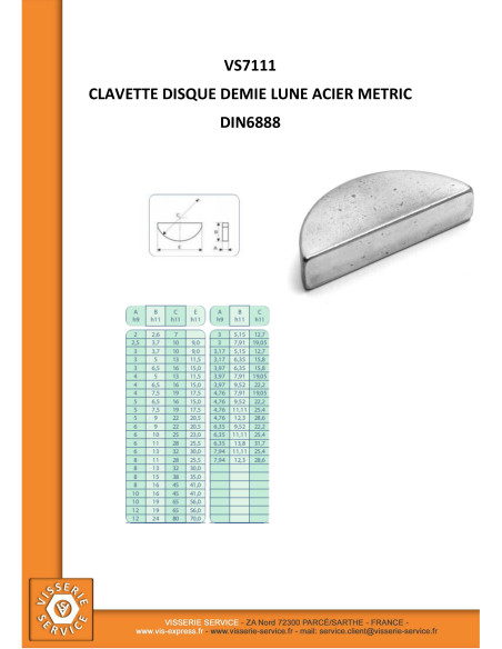 Chaveta de disco meia-lua Aço bruto 4X6,5 comprimento 16