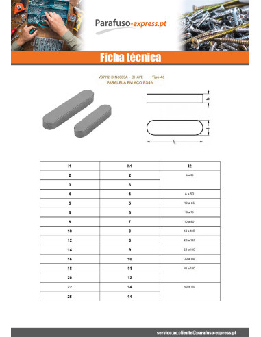 Chaveta paralela Aço bruto 12X8 comprimento 60 - Parafuso Express