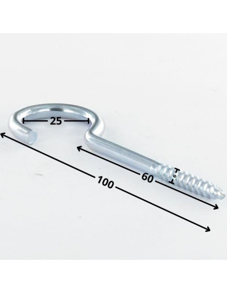 Gancho ARMÁRIO 6X60 roscado sobre 36 comprimento total 100 Aço zinco branco