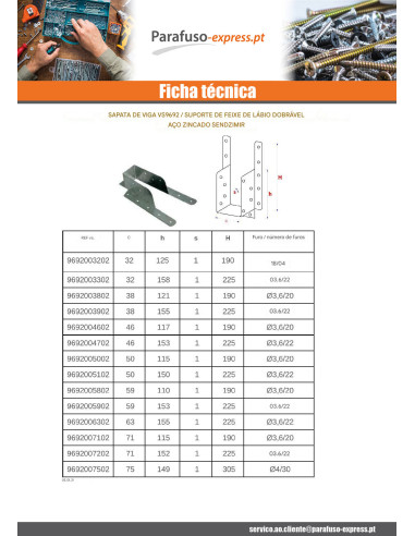Suporte para viga com aba dobrável sendzimir 32X125