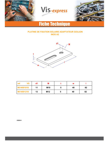 Placa Fixação SOLAR M12 Aço inoxidável A2 - Parafuso Express