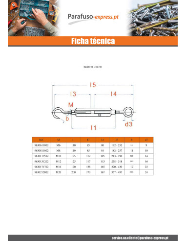 Tensor olho olho 12X125 olho 15,5 Aço zinco branco