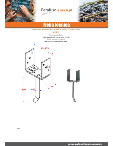 Postbasis ajustável 60X135 forte resistência à corrosão Aço galvanizado a quente