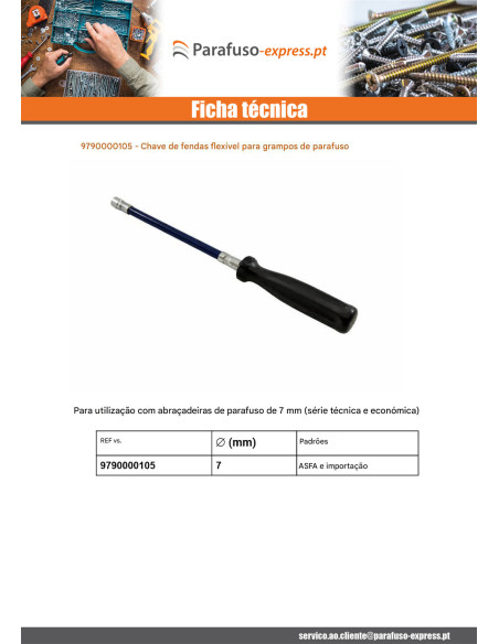 Chave de fendas flexível para Braçadeira de mangueira con Parafuso 7MM