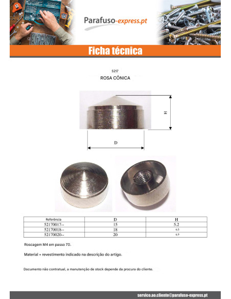 Tampa de proteção cónico Bronze 15 rosca escondida M4 espessura 5