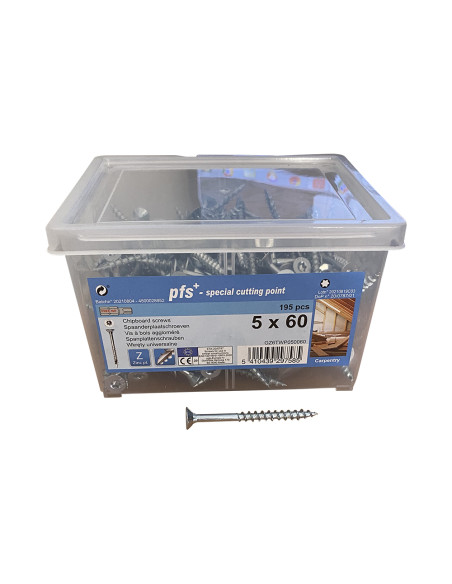 Balde de 195 Parafuso de madeira aglomerado 5X60 cabeça fresada TORX T25 cut ponto antifenda tipo 17 Aço zinco