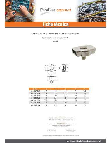 Braçadeira de cabo plano simples Aço inoxidável A4 diâmetro 2