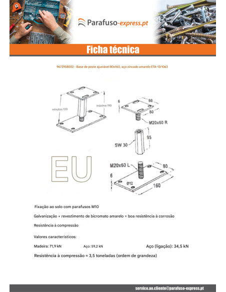 Postbasis ajustável 80x160 Dicromato - Parafuso Express
