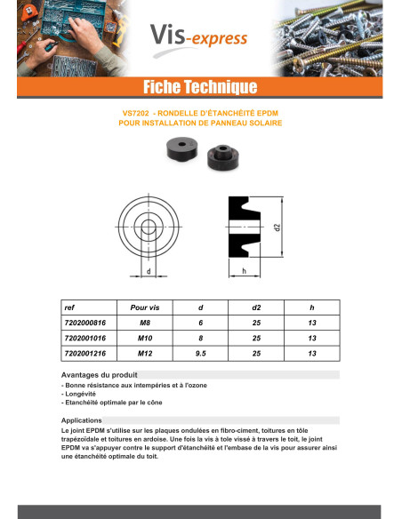 Anilha epdm para painel solar M10 - Parafuso Express