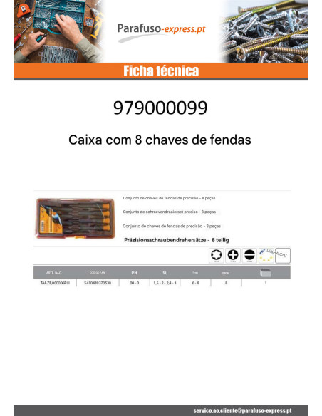 JOGO 8 Chave de fendas precisão PH-SL-TX - Parafuso Express