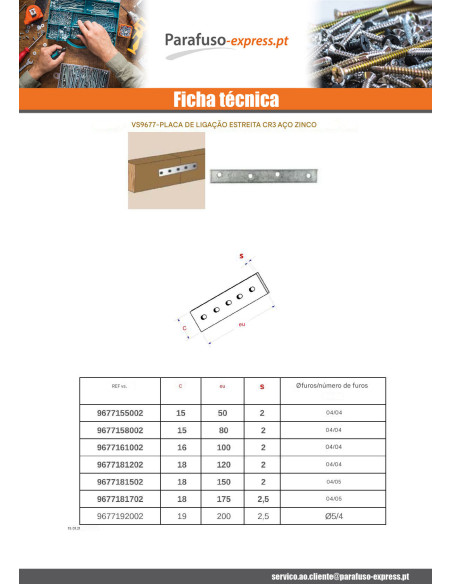 Placa de CONEXÃO ESTREITO Aço zinco branco 15X50