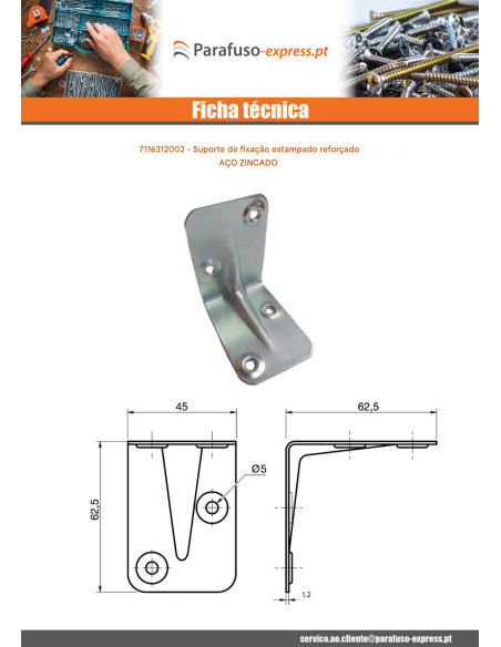 Cantoneira de fixação reforçada estampada 625X625X12 Aço zinco branco