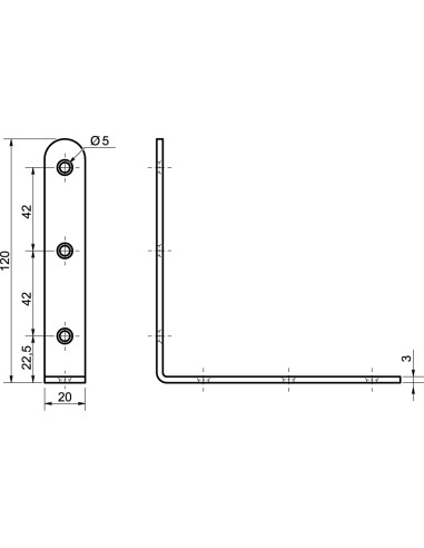 Cantoneira de fixação comprido 90 120X20X3 Aço zinco branco
