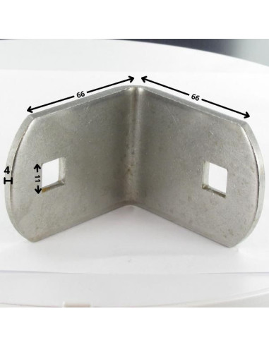 Curva 66X66X50 espessura 4 orifícios quadrados 11X11 Aço inoxidável A2