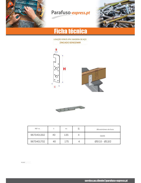 Fixações IPN madeira sendzimir 40X175 - Parafuso Express