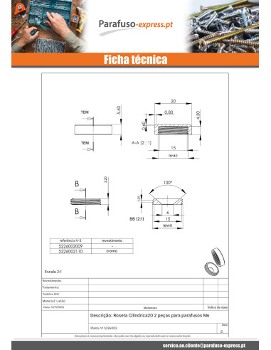 Tampa de proteção cilíndrica ou tapa parafuso (1 tampa de proteção e 1 anilha de parafuso) Bronze negro diâmetro
