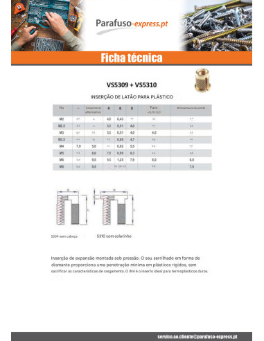 Inserto com colar EXPANSIONFIX Bronze M3,5X6,3 - Parafuso Express